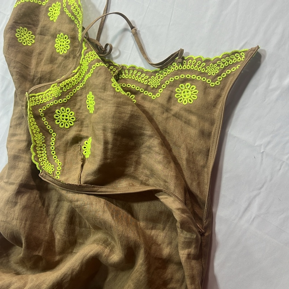 Zara Mocha brown and neon, maxi linen dress size extra small - Picture 6 of 8